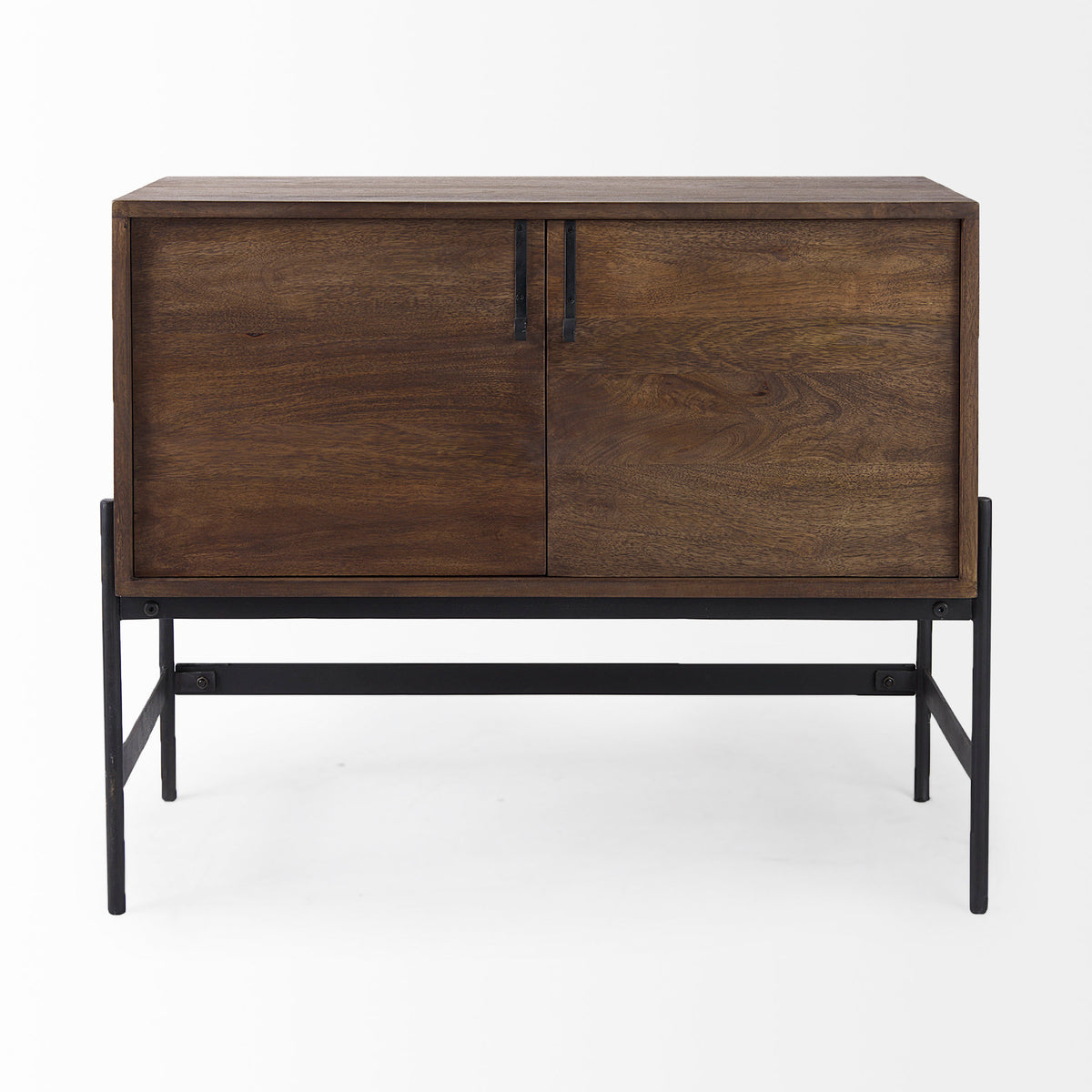 Glenn Accent Cabinet - Dark Brown Wood Black Iron Frame 2 Door-Accent Cabinets & Chests-DECOROLALA