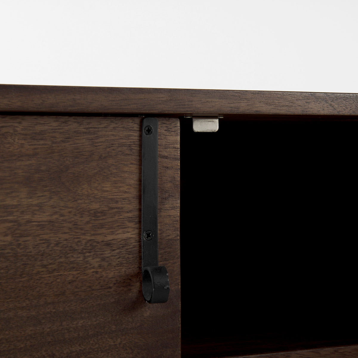 Glenn Accent Cabinet - Dark Brown Wood Black Iron Frame 2 Door-Accent Cabinets & Chests-DECOROLALA