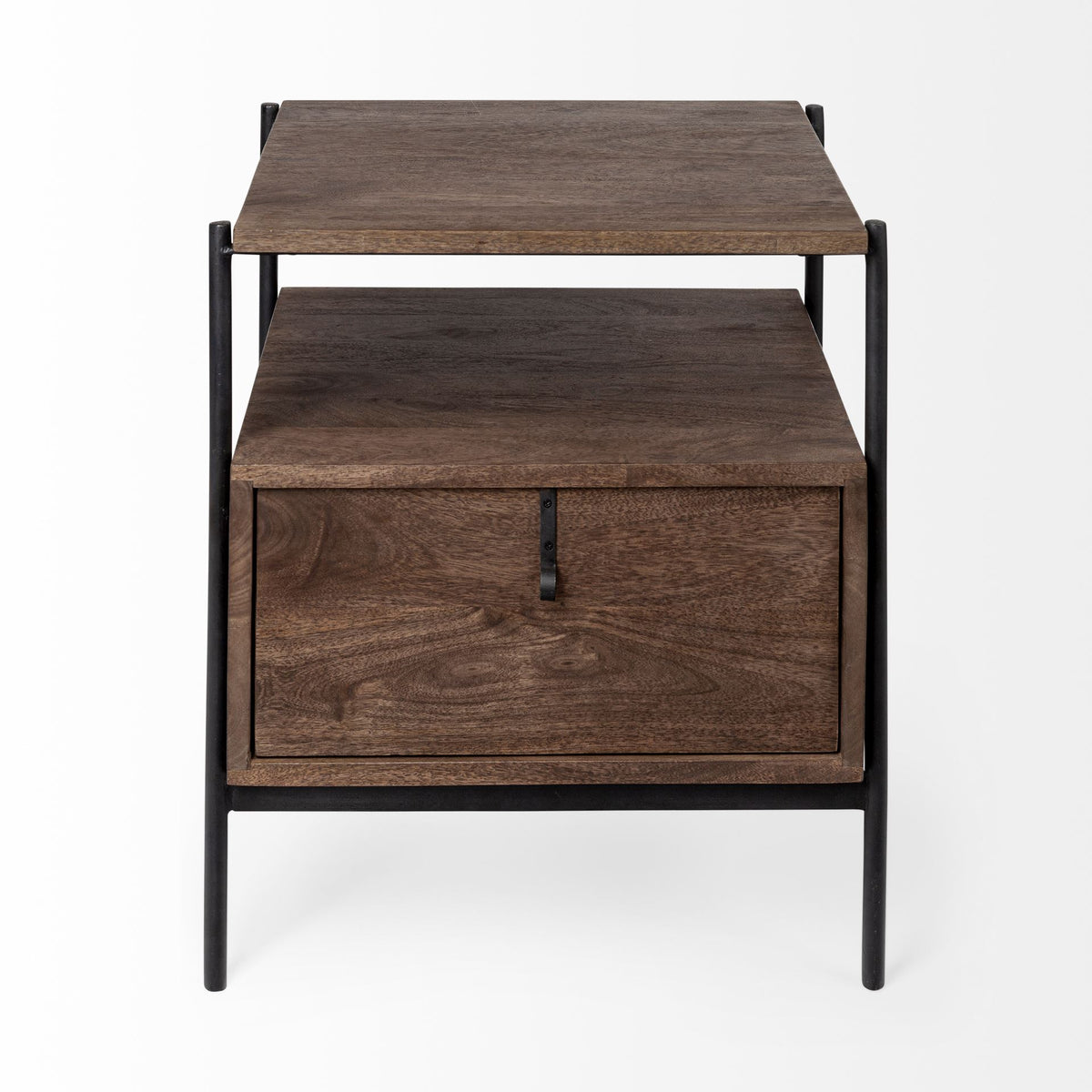 Glenn I 20L x 21W x 24H Dark Brown Wood w/ Black Iron Frame Square End/Side Table-End and Side Tables-DECOROLALA