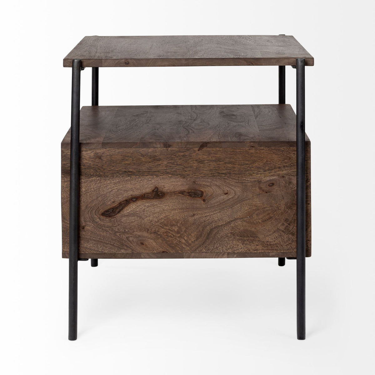 Glenn I 20L x 21W x 24H Dark Brown Wood w/ Black Iron Frame Square End/Side Table-End and Side Tables-DECOROLALA