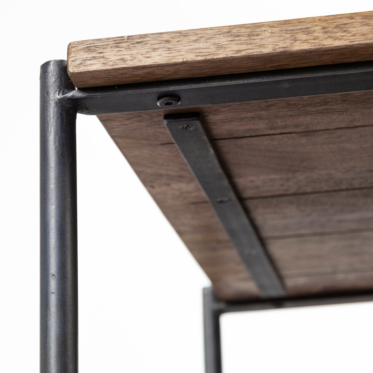 Glenn I 20L x 21W x 24H Dark Brown Wood w/ Black Iron Frame Square End/Side Table-End and Side Tables-DECOROLALA