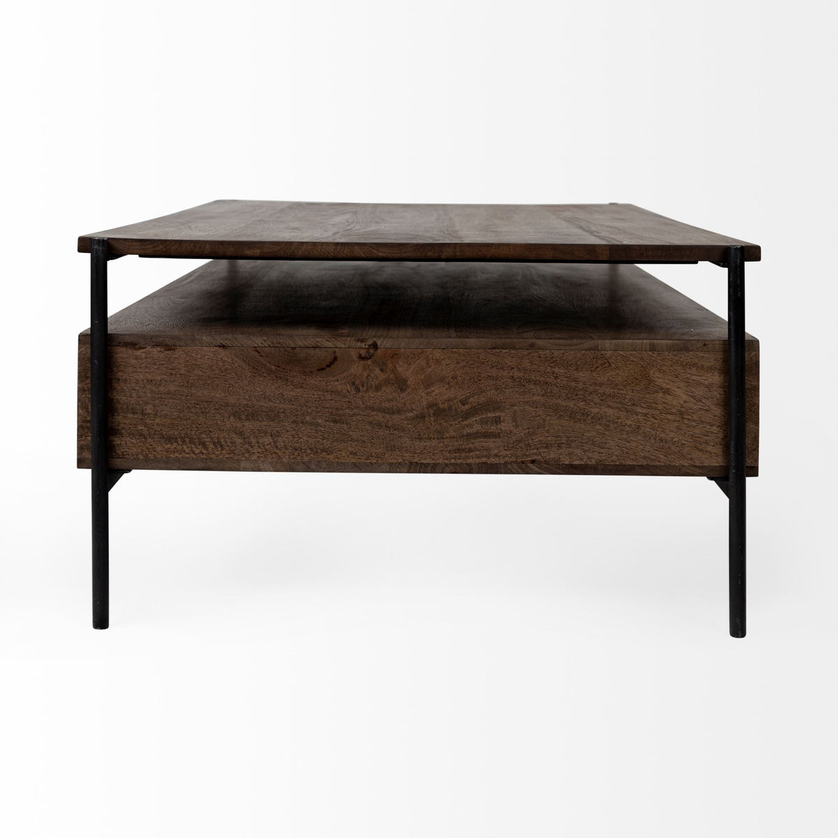 Glenn II 54x30 Dark Brown Wood w/ Black Iron Frame, Rectangle 3 Drawers Coffee Table-Coffee Tables-DECOROLALA