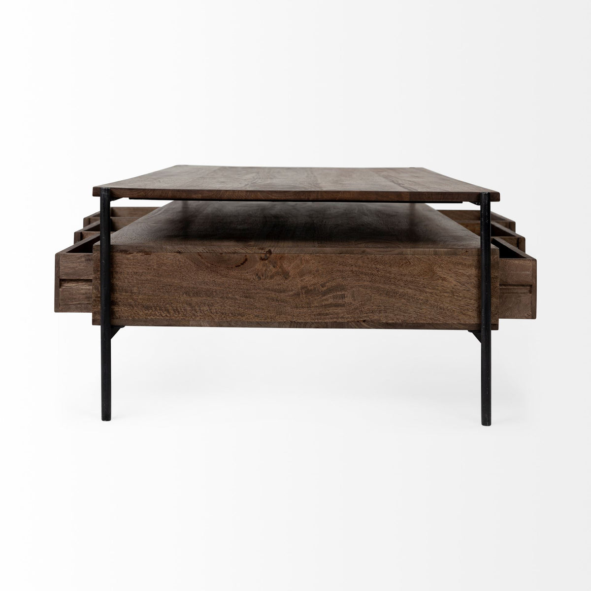 Glenn II 54x30 Dark Brown Wood w/ Black Iron Frame, Rectangle 3 Drawers Coffee Table-Coffee Tables-DECOROLALA