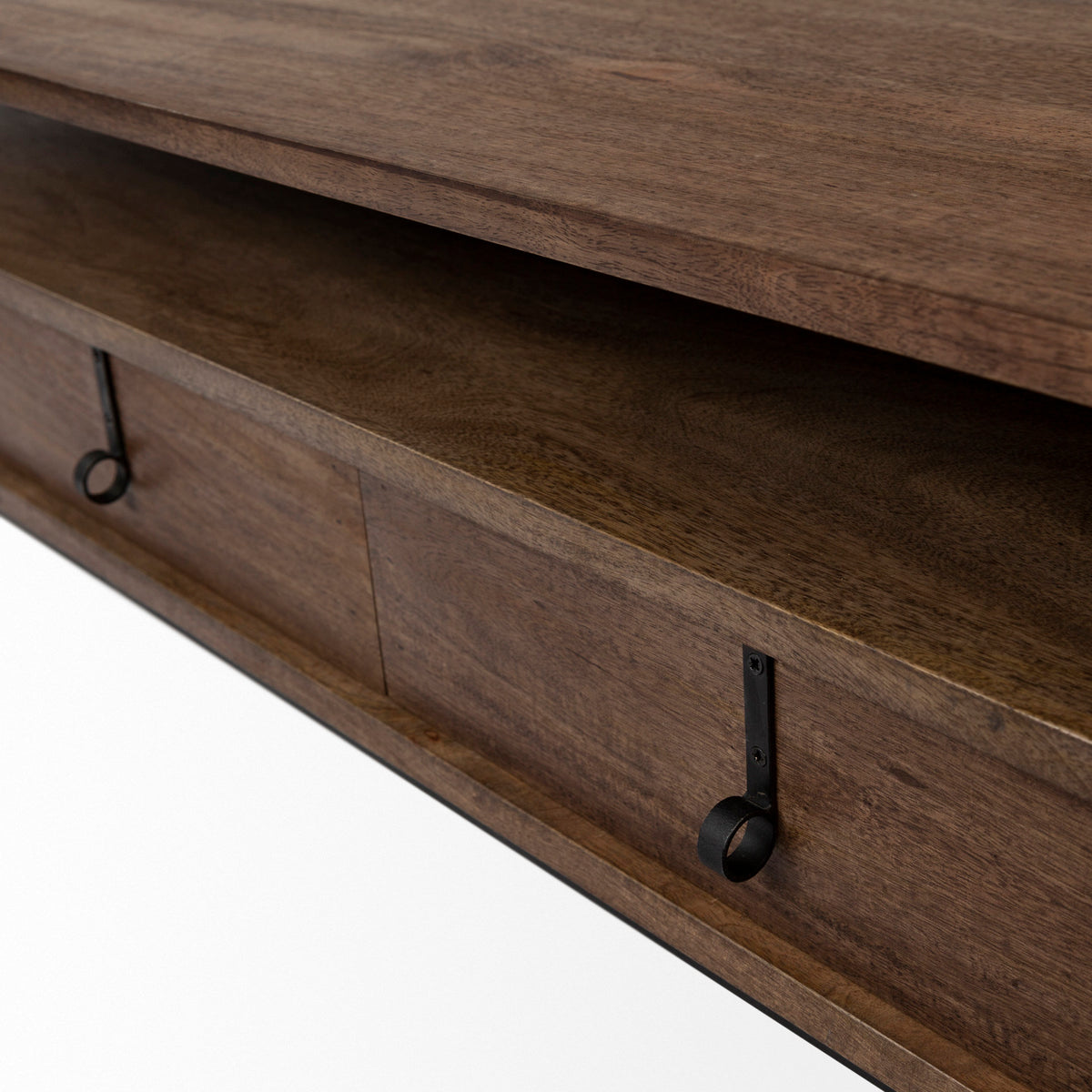 Glenn II 54x30 Dark Brown Wood w/ Black Iron Frame, Rectangle 3 Drawers Coffee Table-Coffee Tables-DECOROLALA