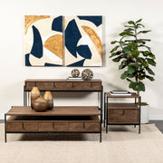 Glenn II 54x30 Dark Brown Wood w/ Black Iron Frame, Rectangle 3 Drawers Coffee Table-Coffee Tables-DECOROLALA