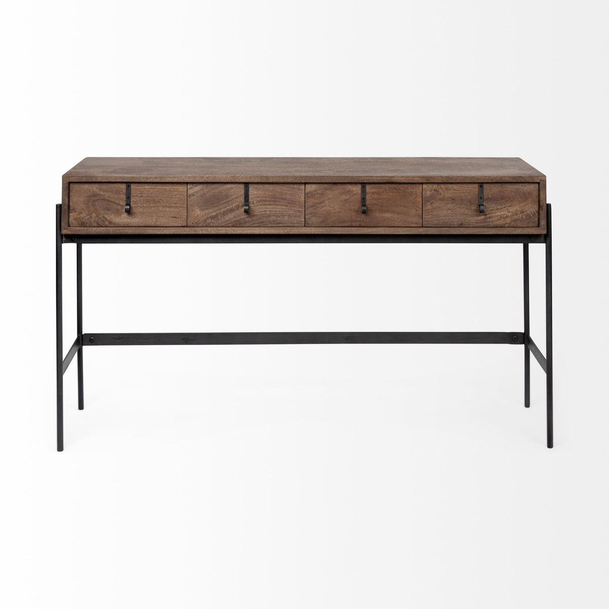 Glenn III 56L x 14W Dark Brown Wood w/ Black Iron Frame, 4 Drawer Console Table-Console Tables-DECOROLALA