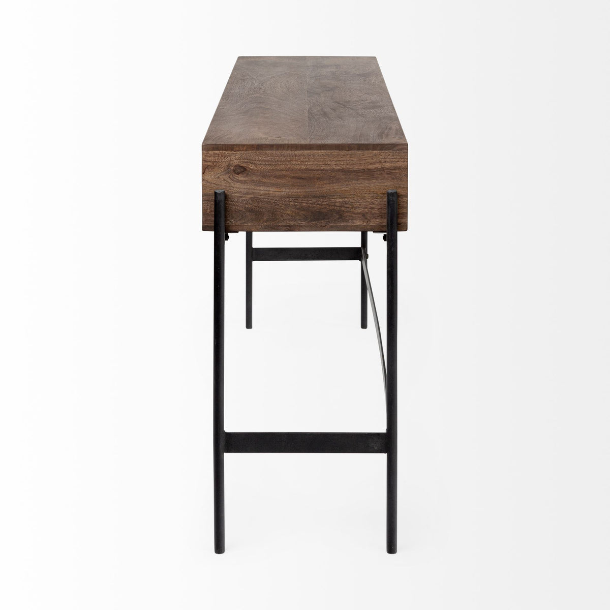 Glenn III 56L x 14W Dark Brown Wood w/ Black Iron Frame, 4 Drawer Console Table-Console Tables-DECOROLALA