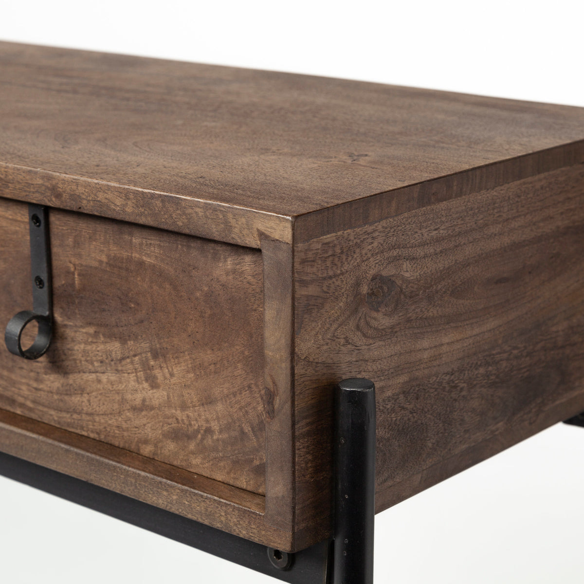 Glenn III 56L x 14W Dark Brown Wood w/ Black Iron Frame, 4 Drawer Console Table-Console Tables-DECOROLALA