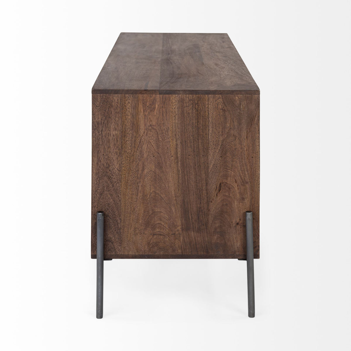 Glenn IV Dark Brown Wood w/ Black Iron Frame Media Console w/ Storage, TV Stand for TV up to 71"-Media Console-DECOROLALA