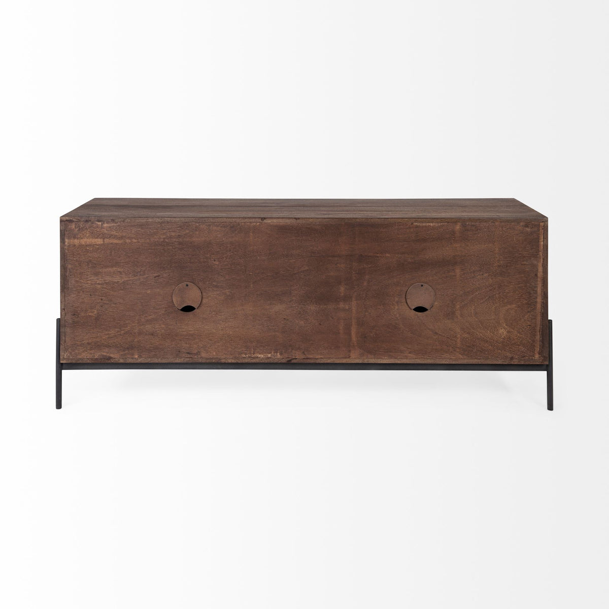 Glenn IV Dark Brown Wood w/ Black Iron Frame Media Console w/ Storage, TV Stand for TV up to 71"-Media Console-DECOROLALA