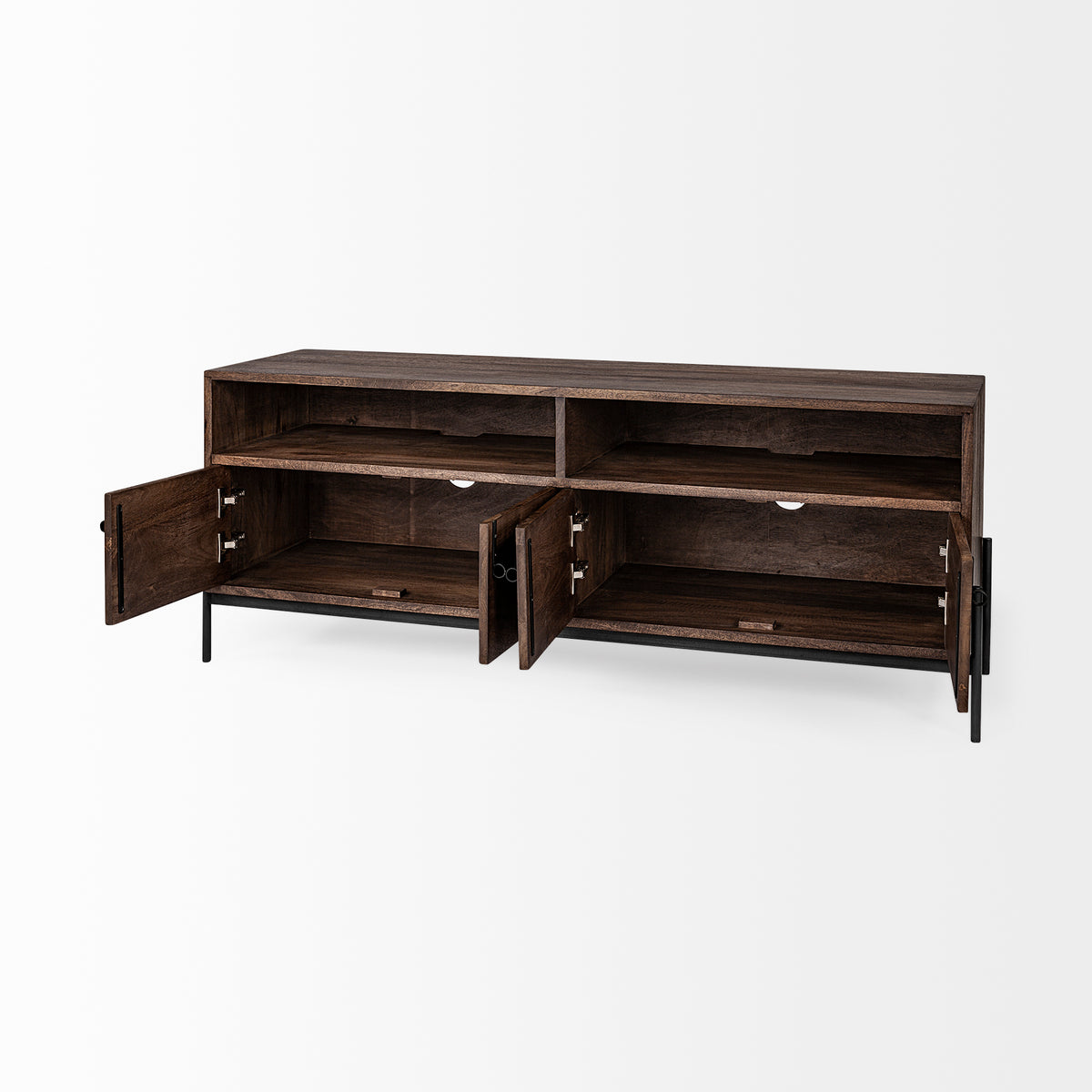 Glenn IV Dark Brown Wood w/ Black Iron Frame Media Console w/ Storage, TV Stand for TV up to 71"-Media Console-DECOROLALA