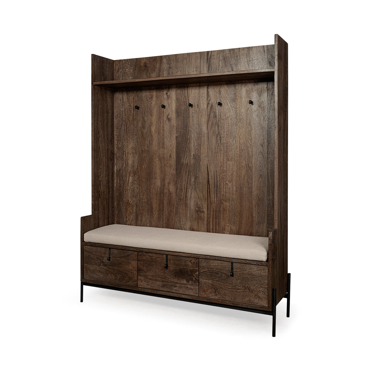 Glenn V Hall Tree - Dark Brown Wood 3 Drawers-Hall Trees-DECOROLALA