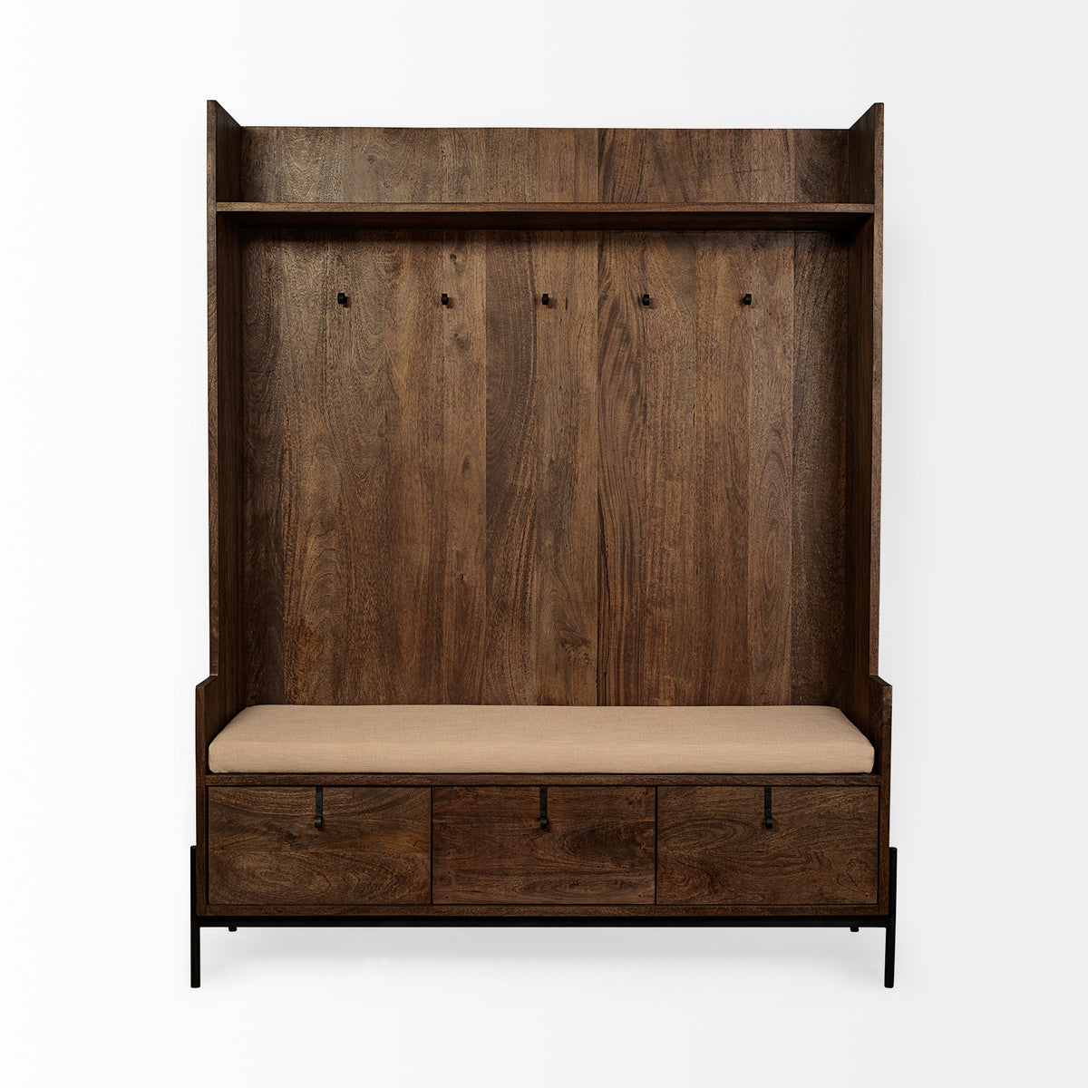 Glenn V Hall Tree - Dark Brown Wood 3 Drawers-Hall Trees-DECOROLALA