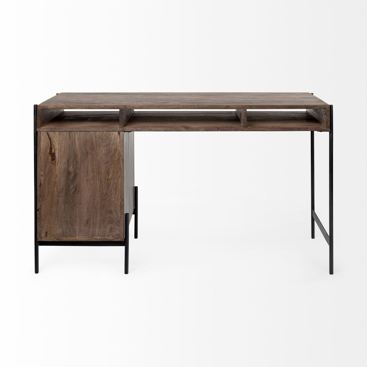 Glenn VII 56L x 22W Dark Brown Wood w/ Black Iron Frame, 3 Drawer Office Desk-Office-DECOROLALA