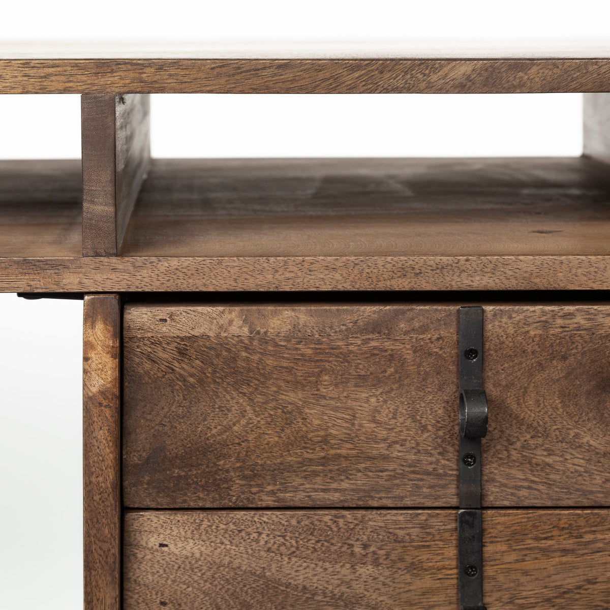 Glenn VII 56L x 22W Dark Brown Wood w/ Black Iron Frame, 3 Drawer Office Desk-Office-DECOROLALA