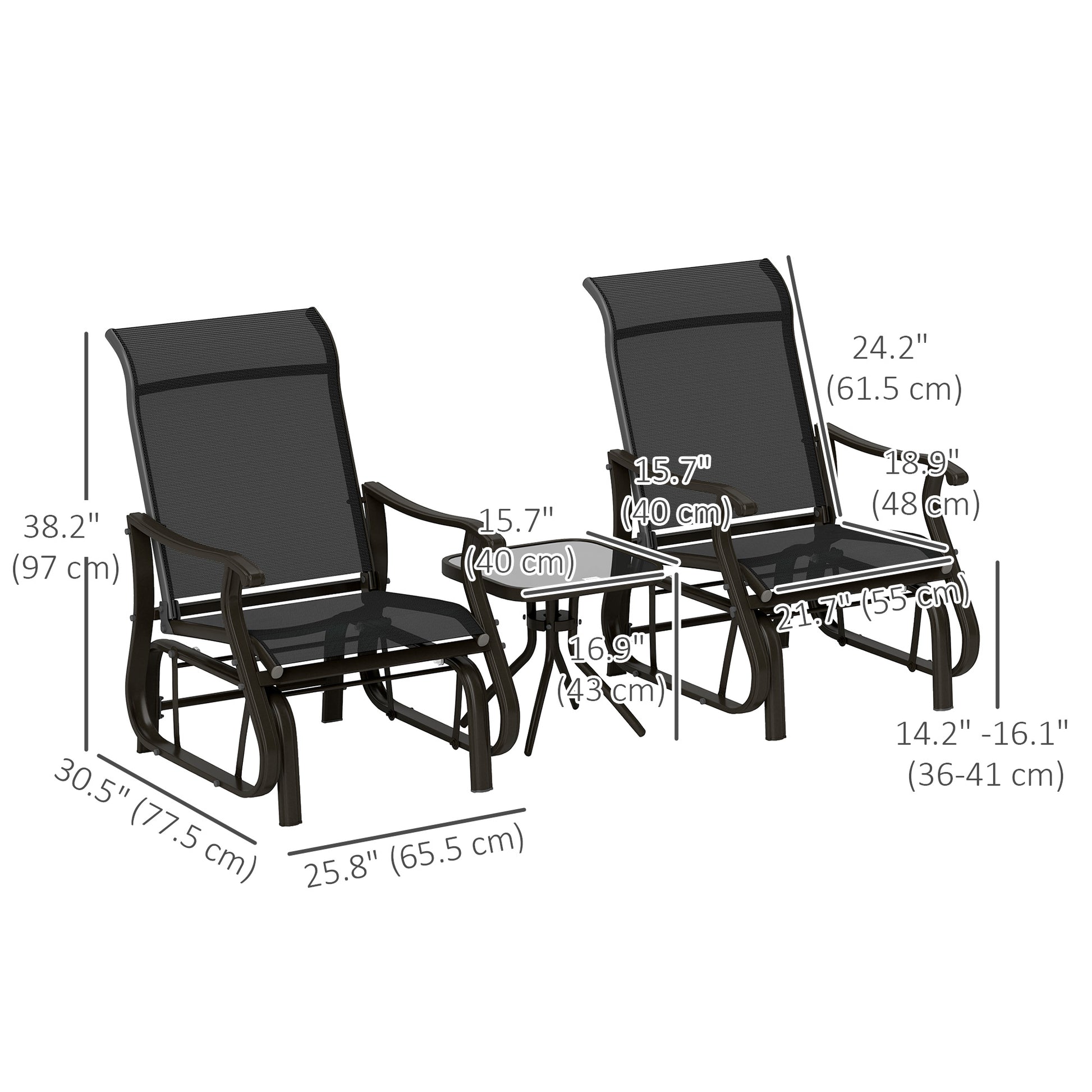 Gliding Chair & Bistro Table Set - Black 3pc-DECOROLALA