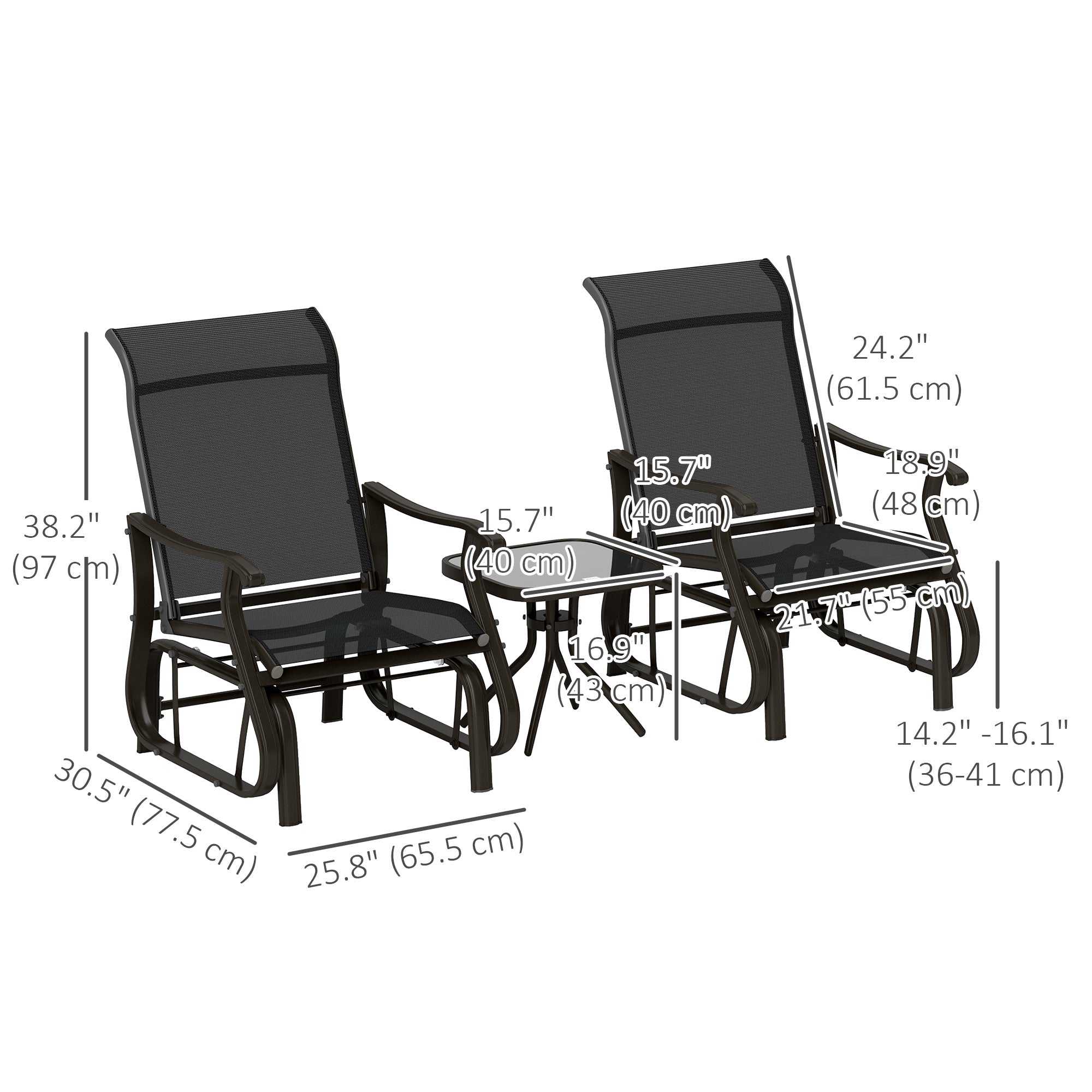 Gliding Chair & Bistro Table Set - Black 3pc-DECOROLALA