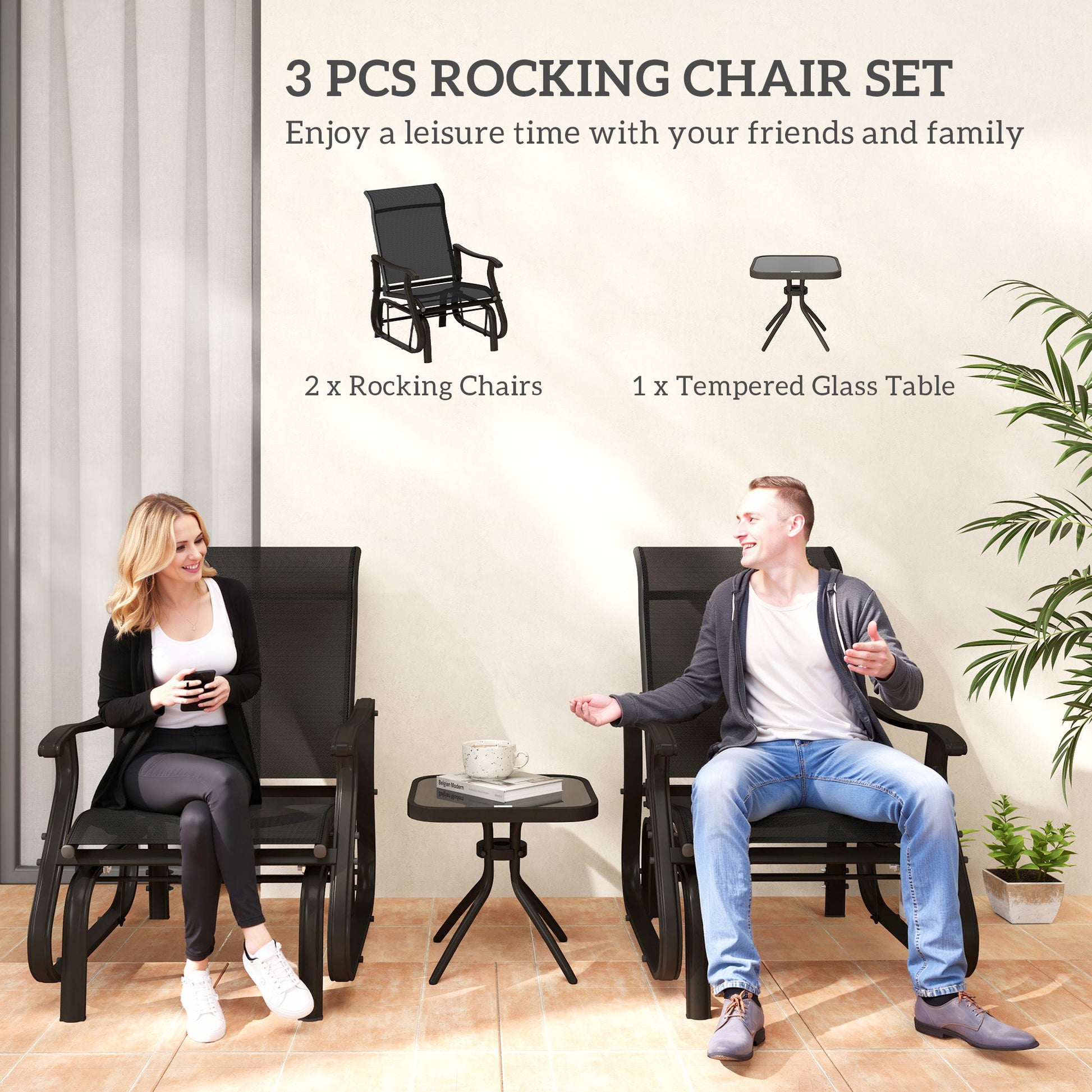 Gliding Chair & Bistro Table Set - Black 3pc-DECOROLALA