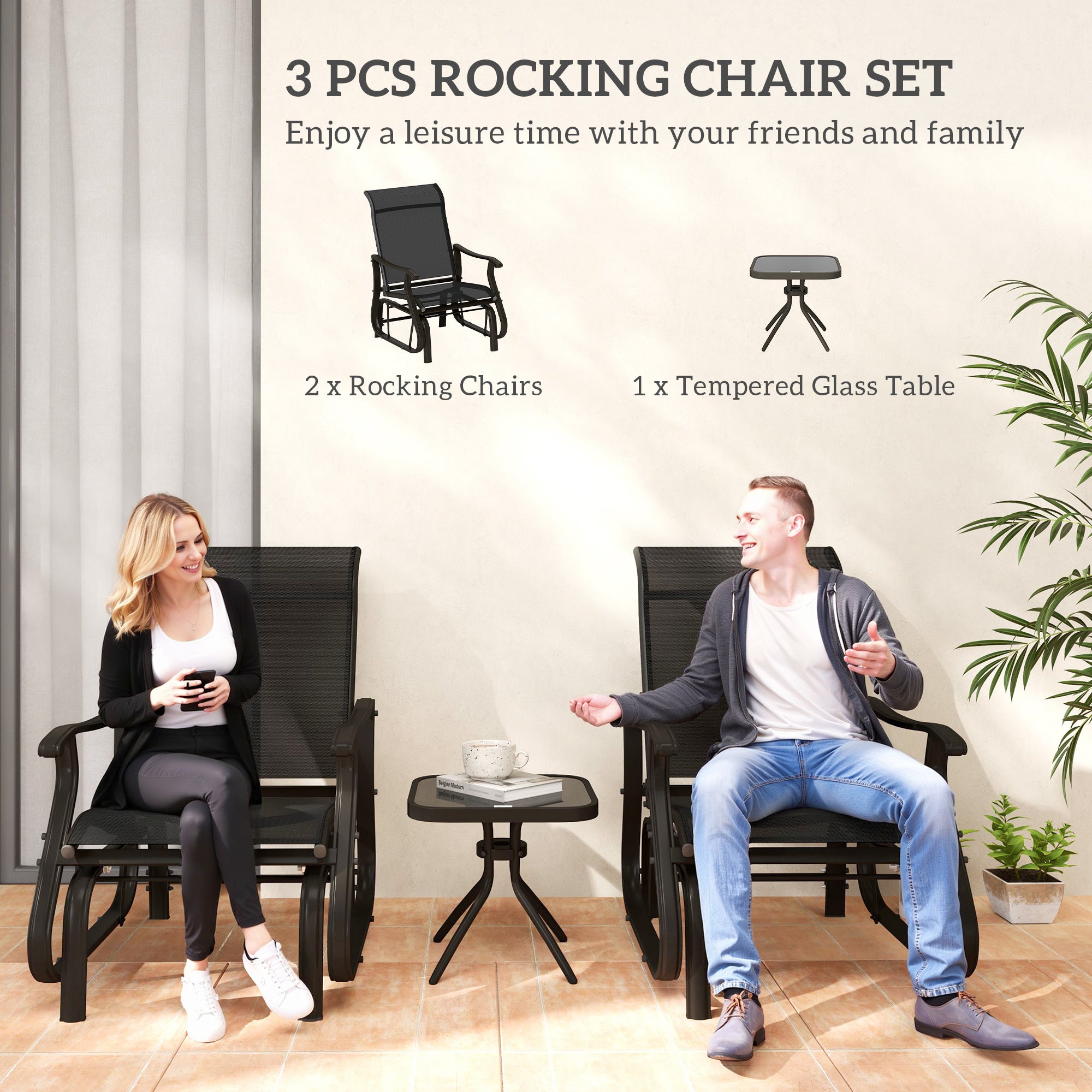 Gliding Chair & Bistro Table Set - Black 3pc-DECOROLALA