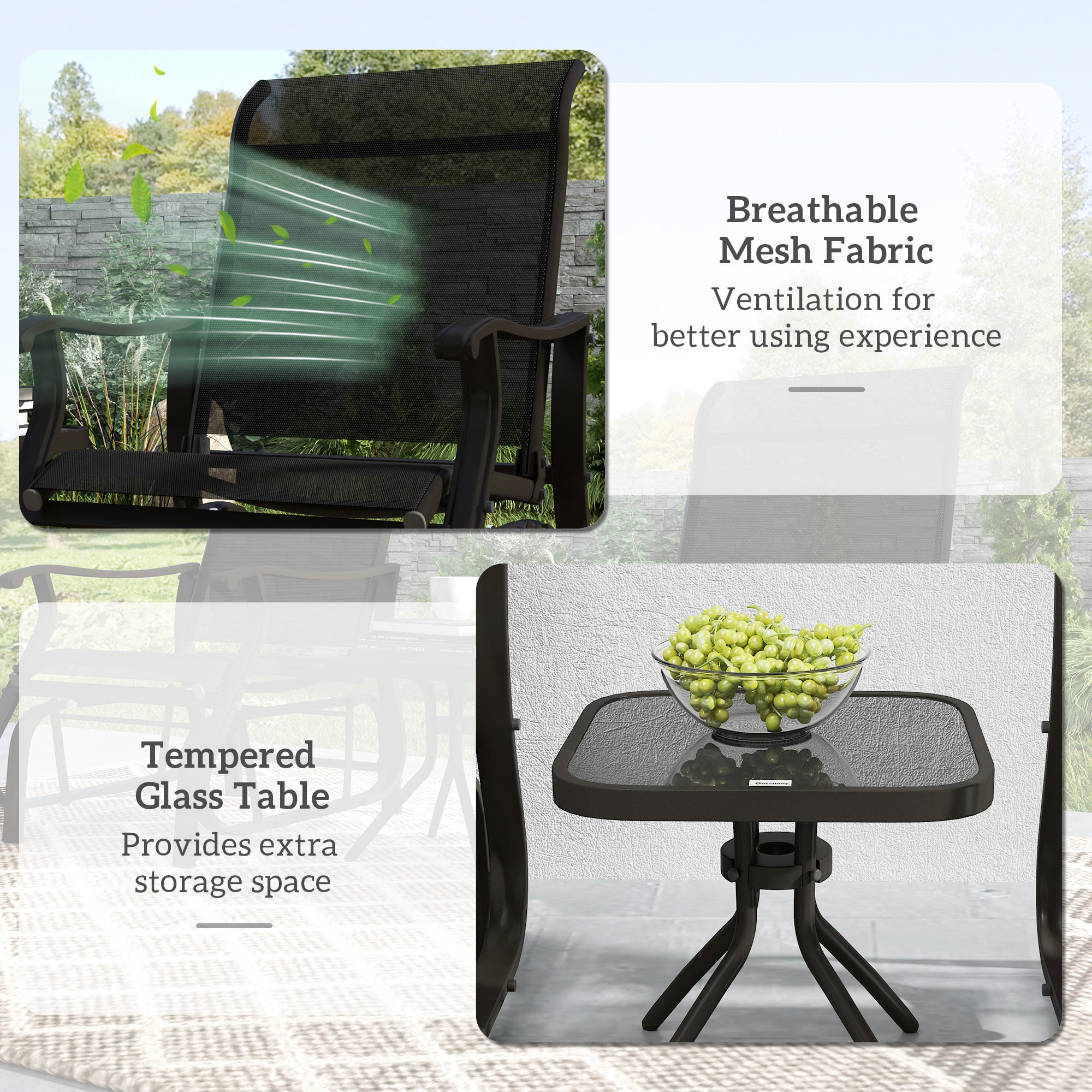 Gliding Chair & Bistro Table Set - Black 3pc-DECOROLALA