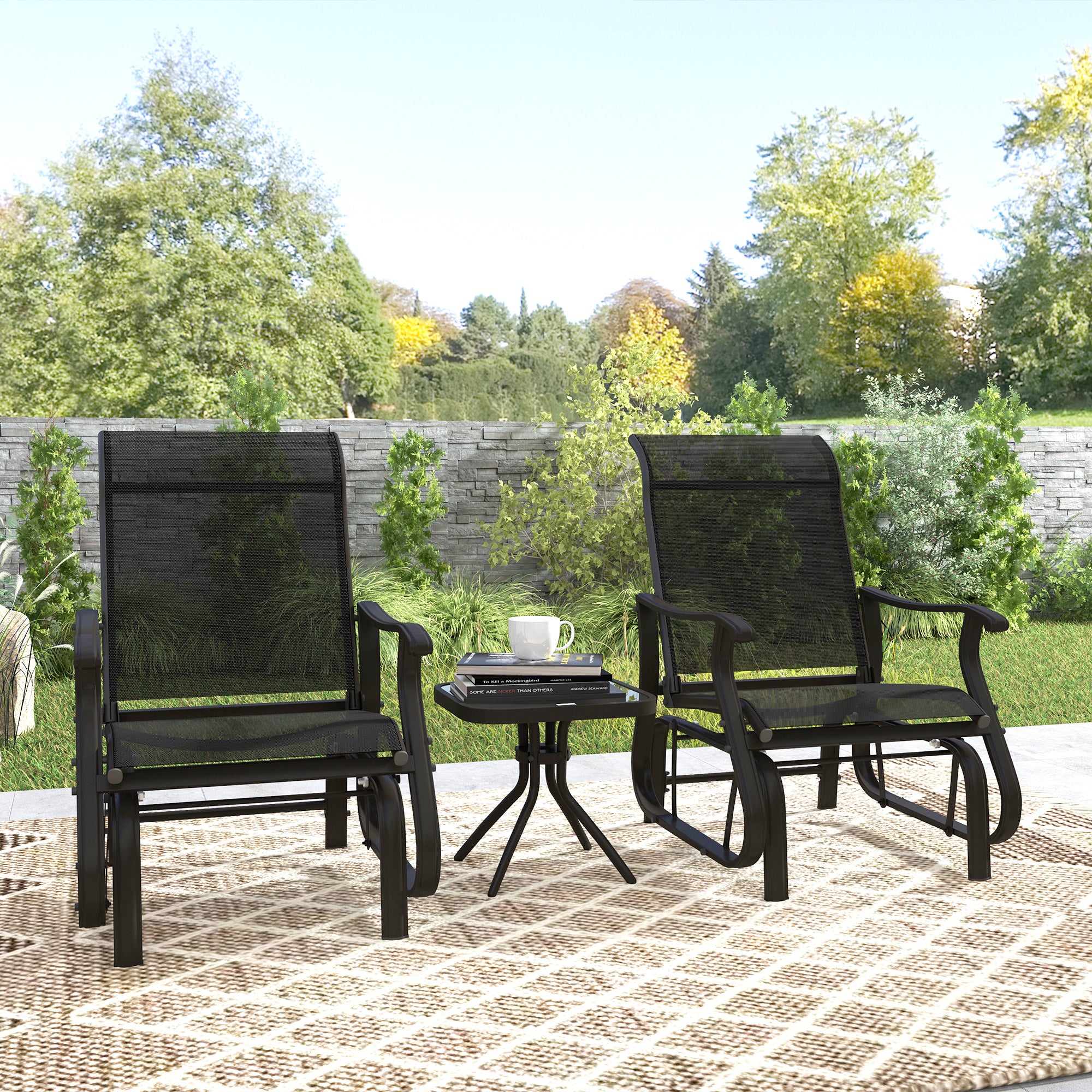 Gliding Chair & Bistro Table Set - Black 3pc-DECOROLALA
