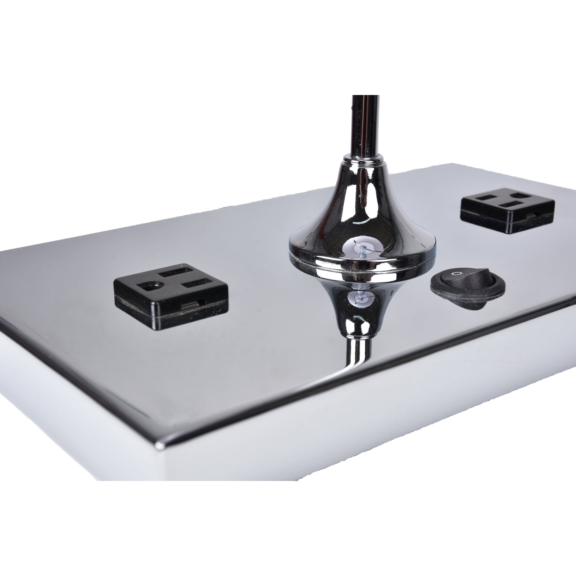 Globo Table Lamp with 2 Outlets, Chrome, LED-Table Lamp-DECOROLALA