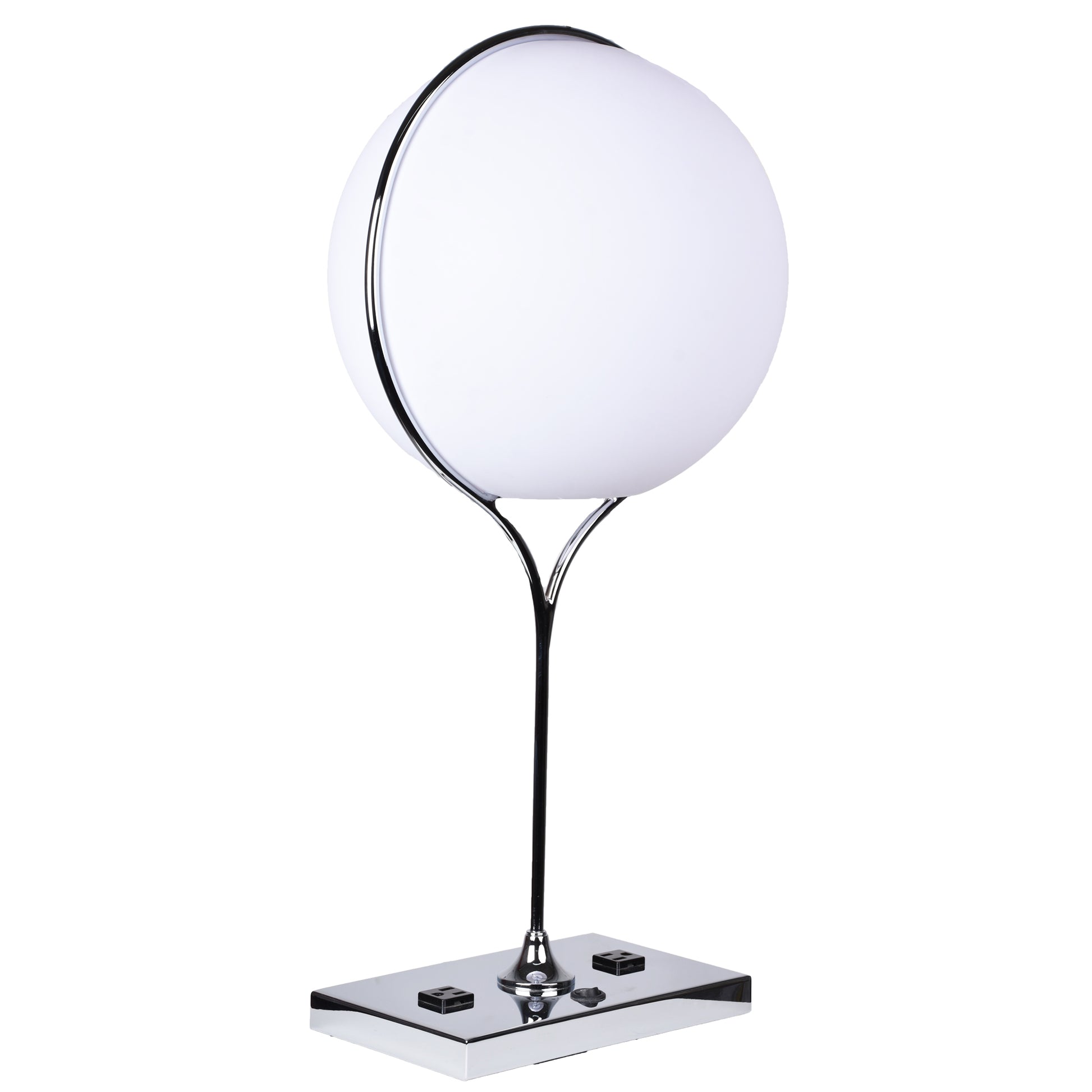 Globo Table Lamp with 2 Outlets, Chrome, LED-Table Lamp-DECOROLALA