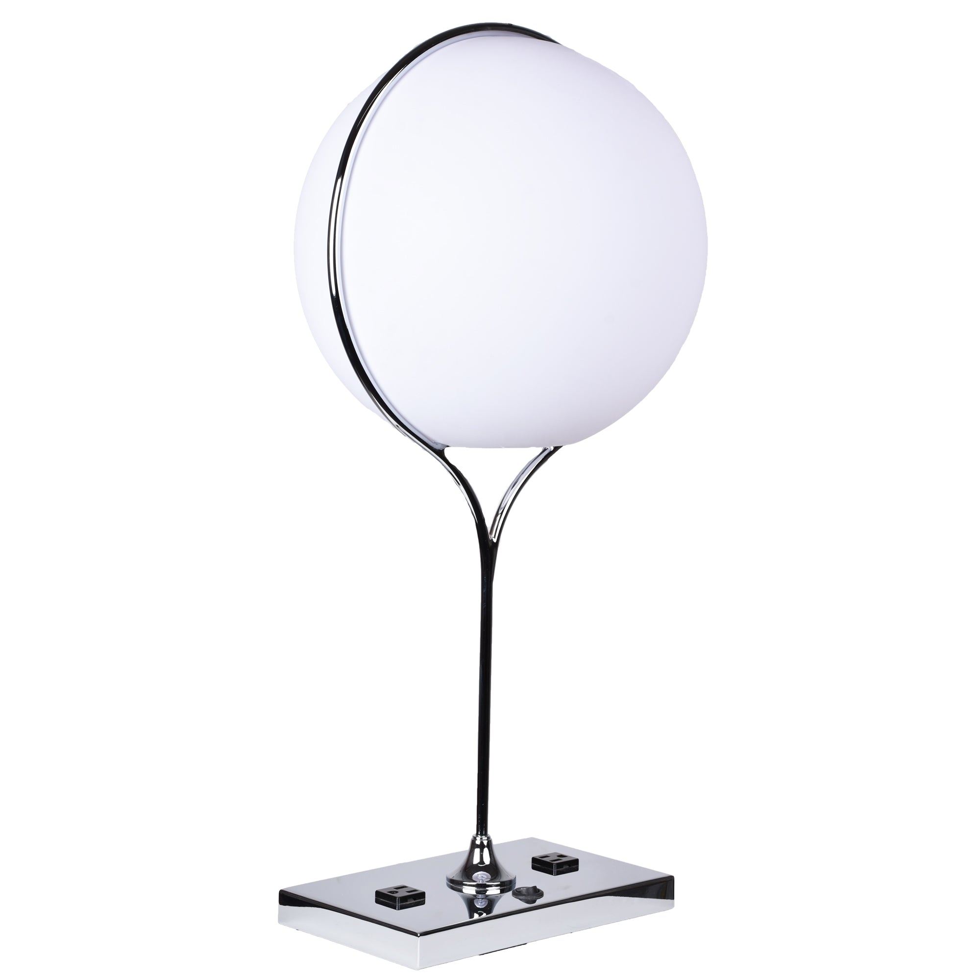 Globo Table Lamp with 2 Outlets, Chrome, LED-Table Lamp-DECOROLALA