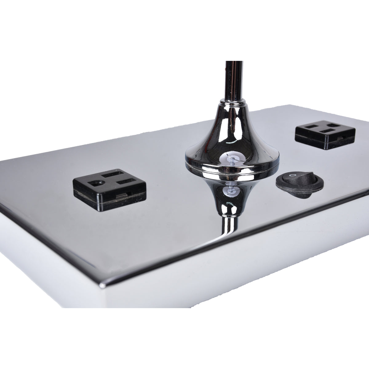 Globo Table Lamp with 2 Outlets, Chrome, LED-Table Lamps-DECOROLALA