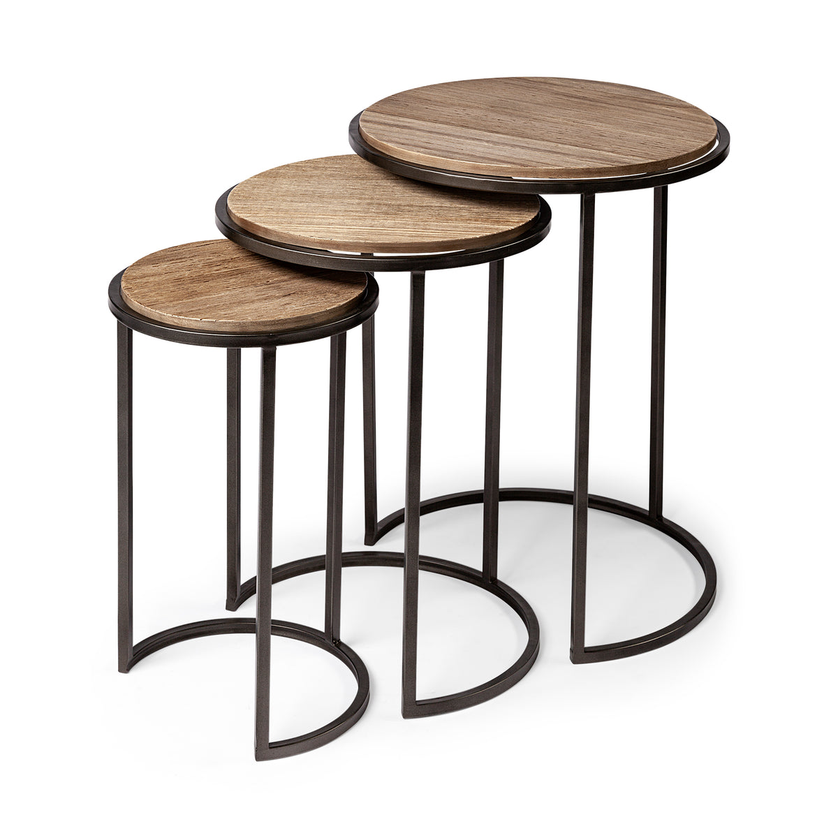 Glover Brown Mango Wood Round Nesting Accent Tables-Accent Tables-DECOROLALA