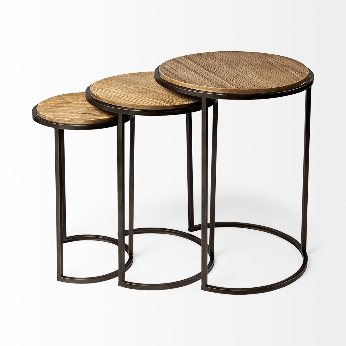 Glover (Set of 3) 20L x 20W Brown Wood Round Top W/Metal Nesting Accent Tables-Accent Tables-DECOROLALA
