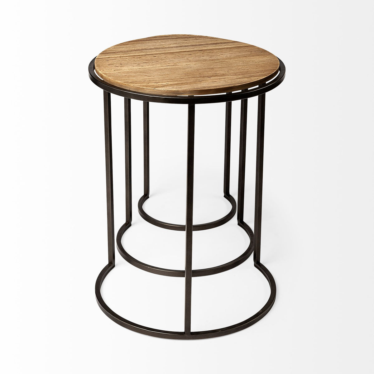 Glover (Set of 3) 20L x 20W Brown Wood Round Top W/Metal Nesting Accent Tables-Accent Tables-DECOROLALA
