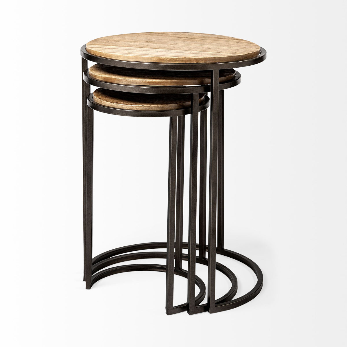 Glover (Set of 3) 20L x 20W Brown Wood Round Top W/Metal Nesting Accent Tables-Accent Tables-DECOROLALA