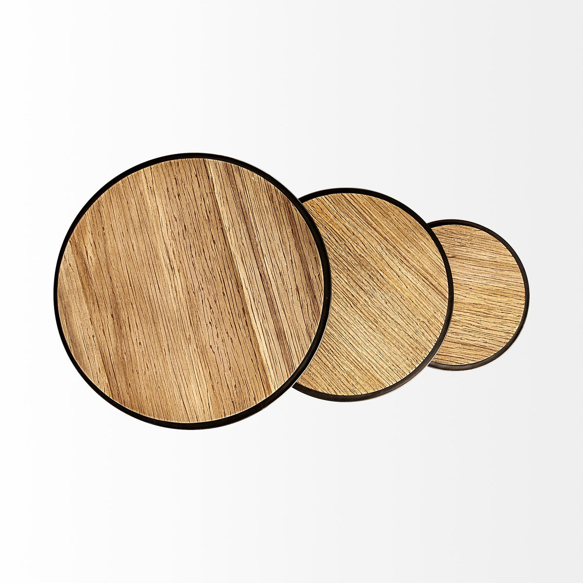 Glover (Set of 3) 20L x 20W Brown Wood Round Top W/Metal Nesting Accent Tables-Accent Tables-DECOROLALA