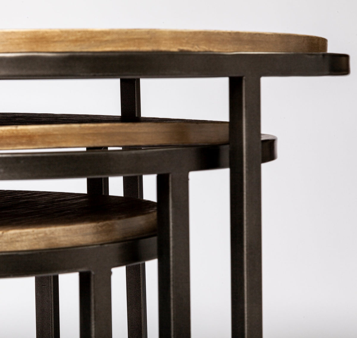 Glover (Set of 3) 20L x 20W Brown Wood Round Top W/Metal Nesting Accent Tables-Accent Tables-DECOROLALA