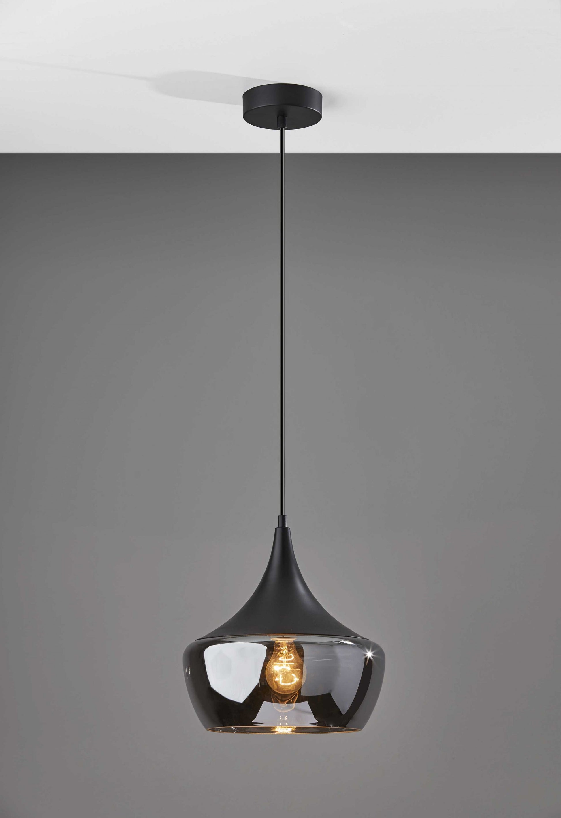 Gnome Smoked Glass Black Metal Pendant Lamp-Pendants-Hanging Lights-DECOROLALA
