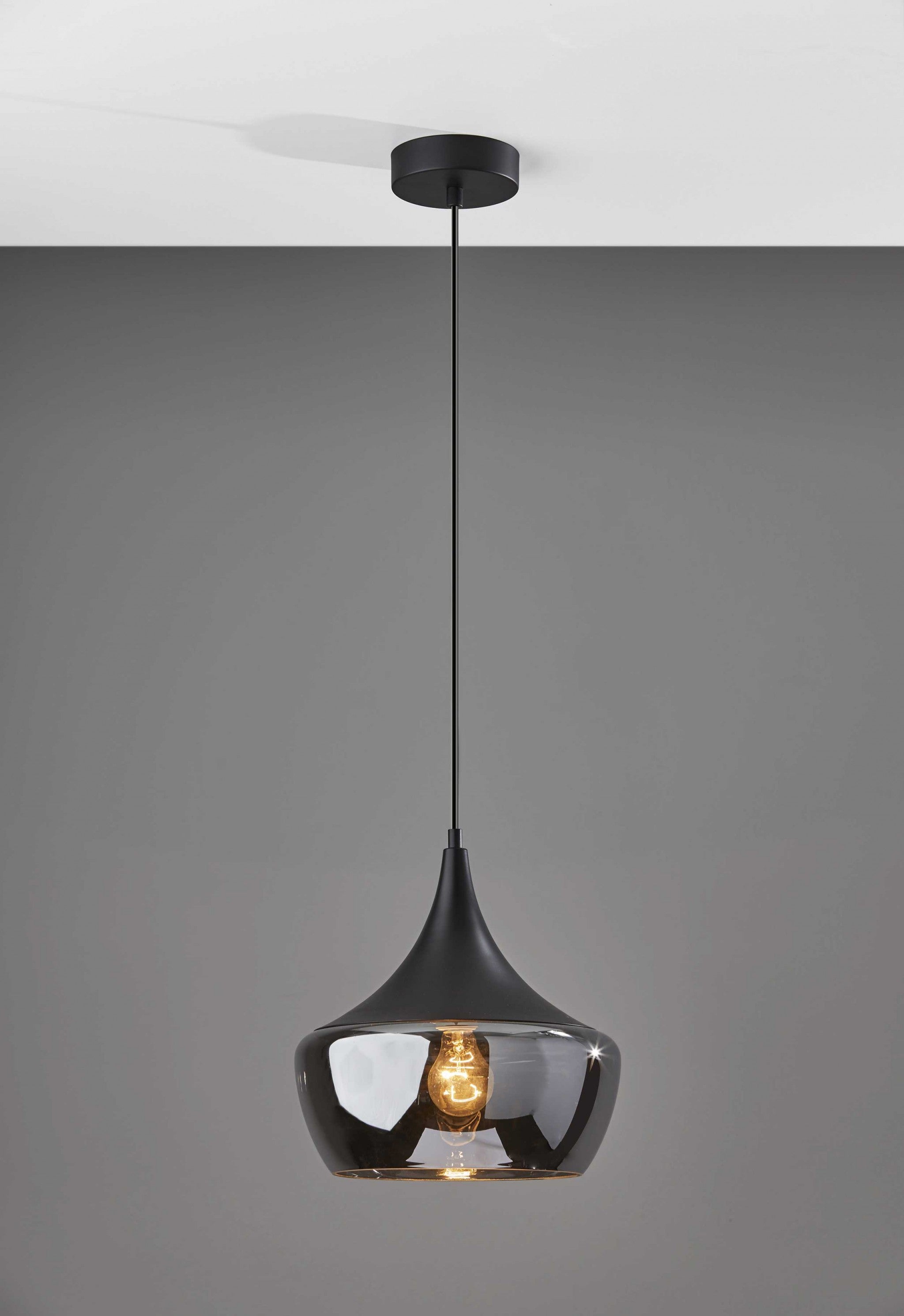 Gnome Smoked Glass Black Metal Pendant Lamp-Pendants-Hanging Lights-DECOROLALA