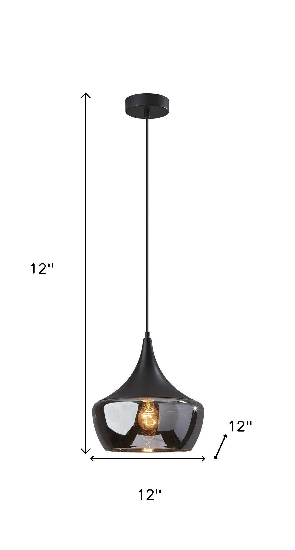 Gnome Smoked Glass Black Metal Pendant Lamp-Pendants-Hanging Lights-DECOROLALA