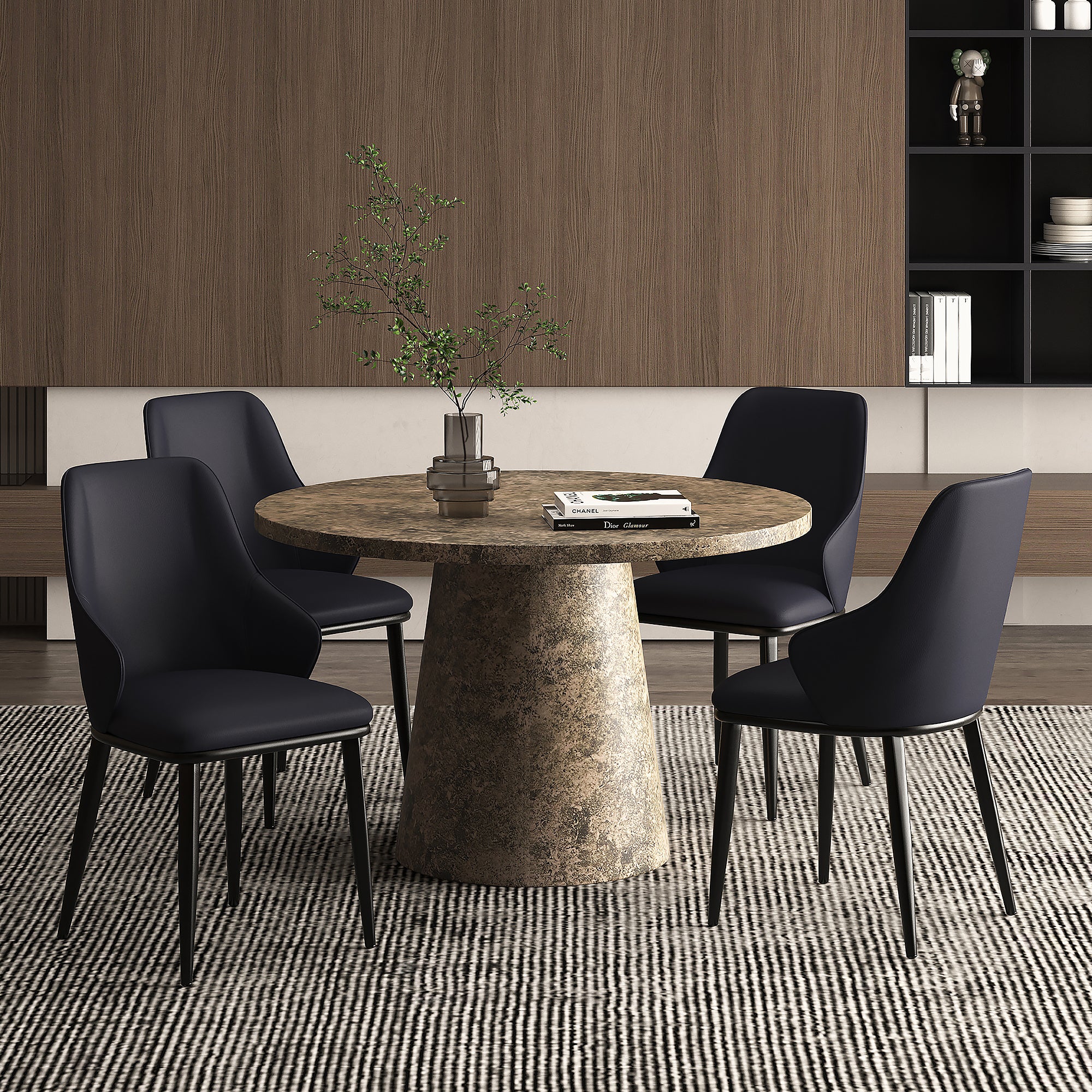 Godiva 5-Piece Dining Set - Black Pedestal Table & 4 Chairs-DECOROLALA