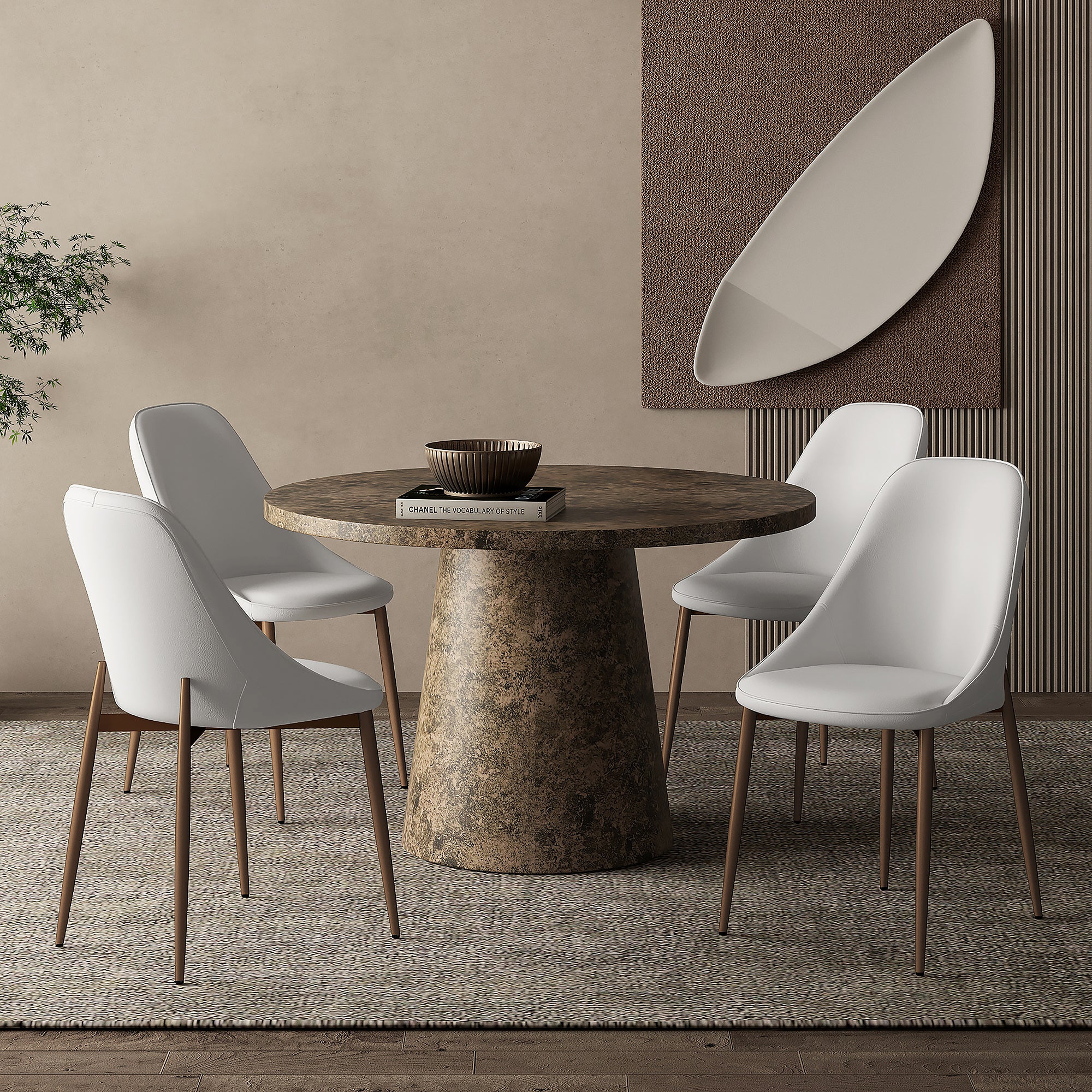 Godiva Round Dining Table - Grey Faux Stone 48" Pedestal-DECOROLALA