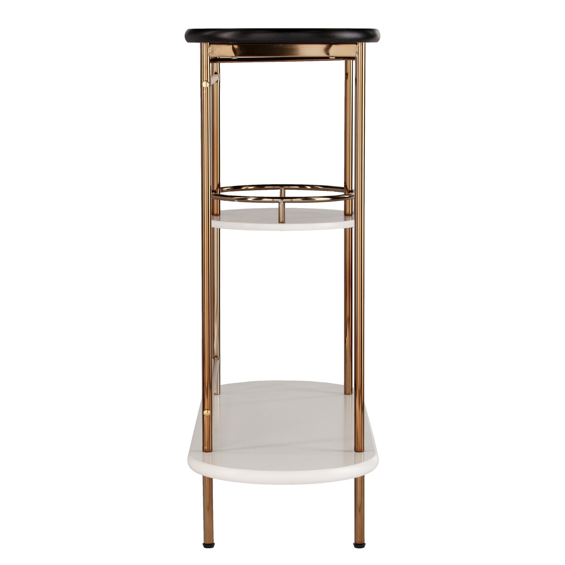 Gold Black and White Metal Oval Bar Cart With Wine Storage-Bar Cart-DECOROLALA