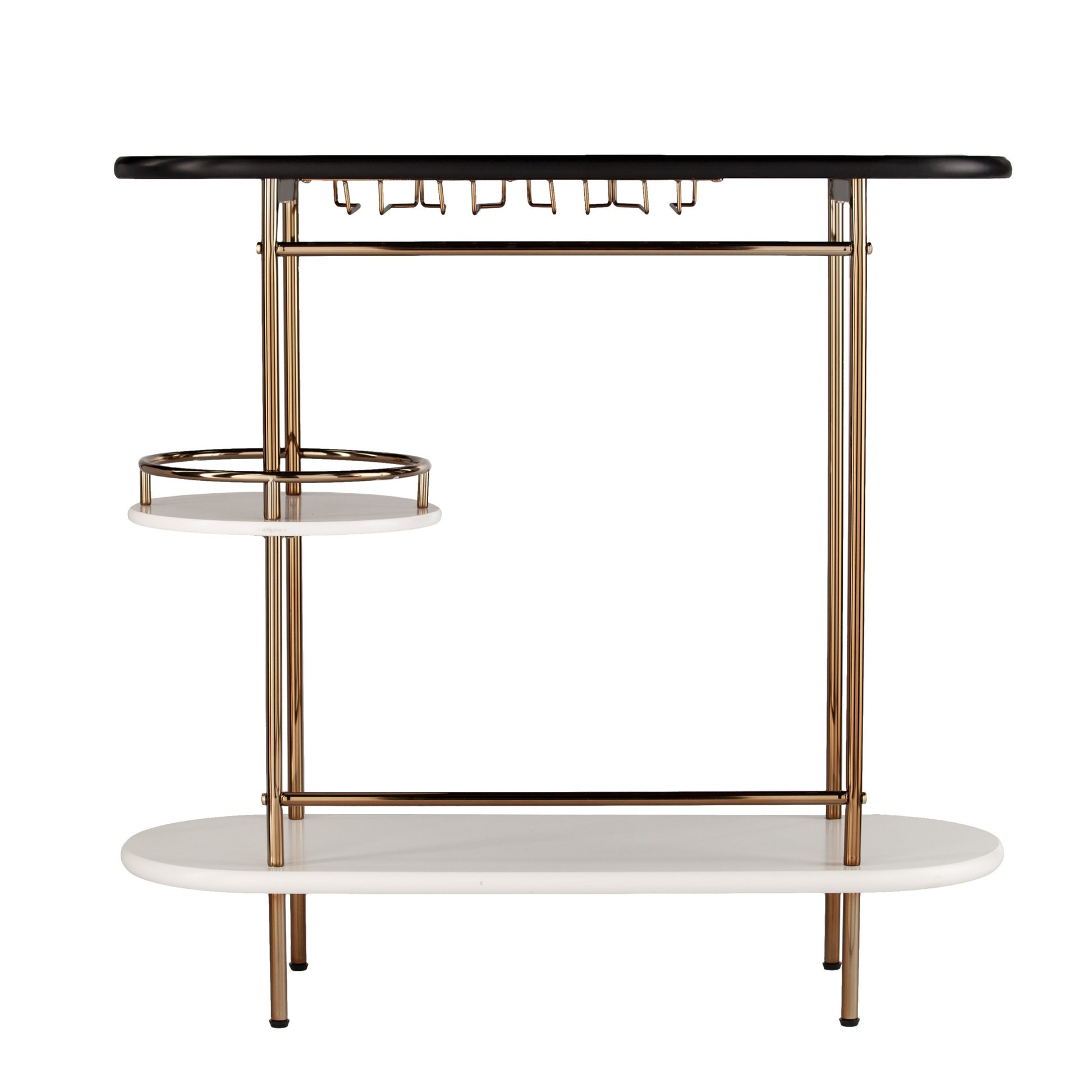 Gold Black and White Metal Oval Bar Cart With Wine Storage-Bar Cart-DECOROLALA