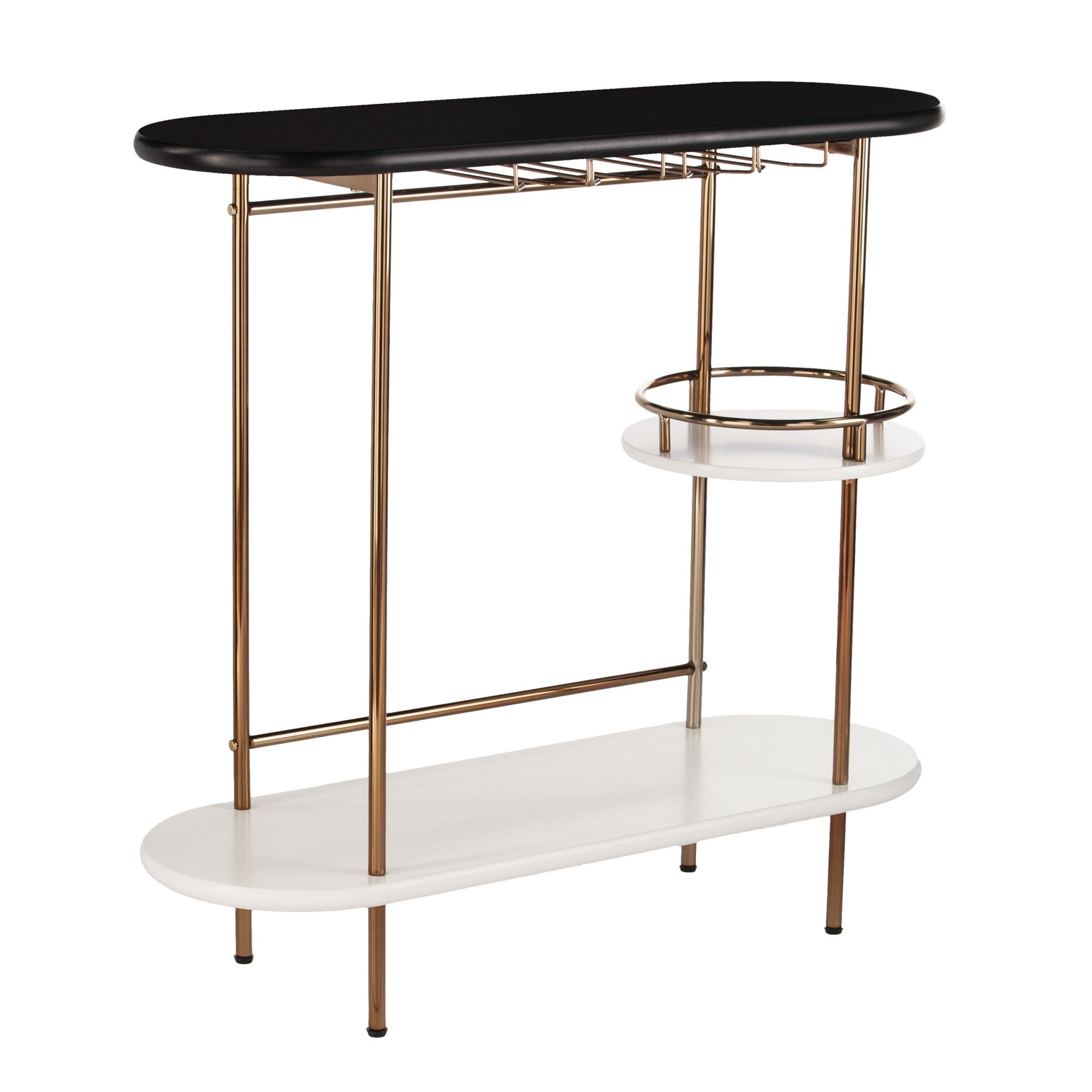 Gold Black and White Metal Oval Bar Cart With Wine Storage-Bar Carts and Servers-DECOROLALA