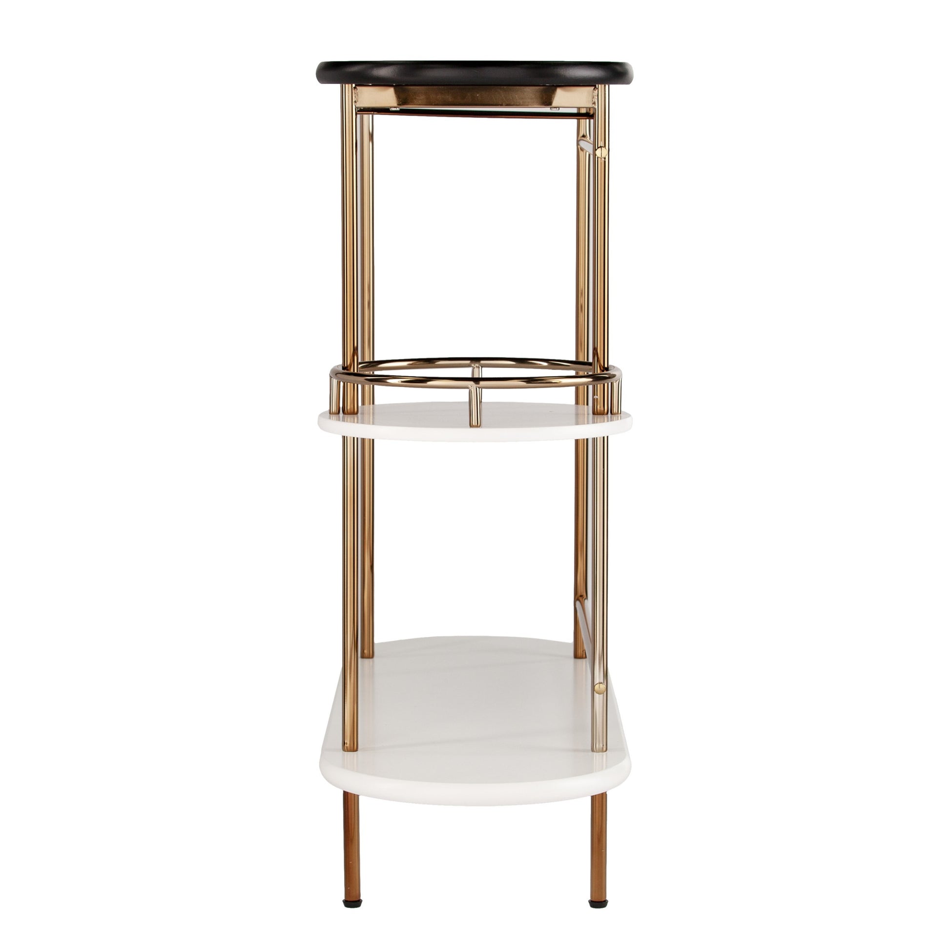 Gold Black and White Metal Oval Bar Cart With Wine Storage-Bar Carts and Servers-DECOROLALA