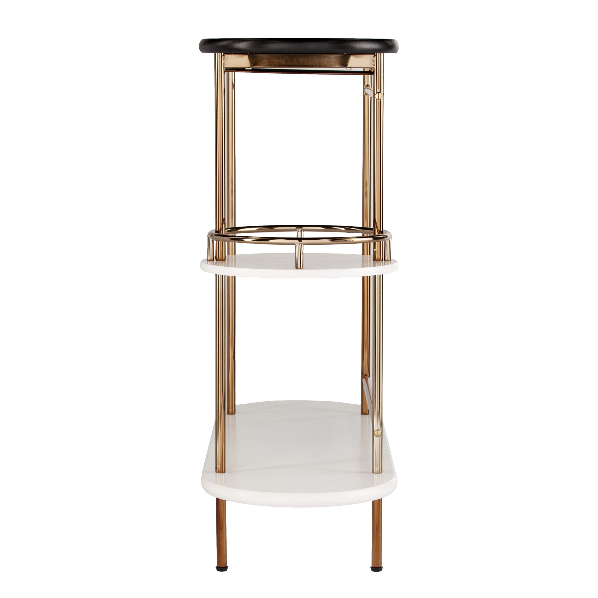 Gold Black and White Metal Oval Bar Cart With Wine Storage-Bar Carts and Servers-DECOROLALA