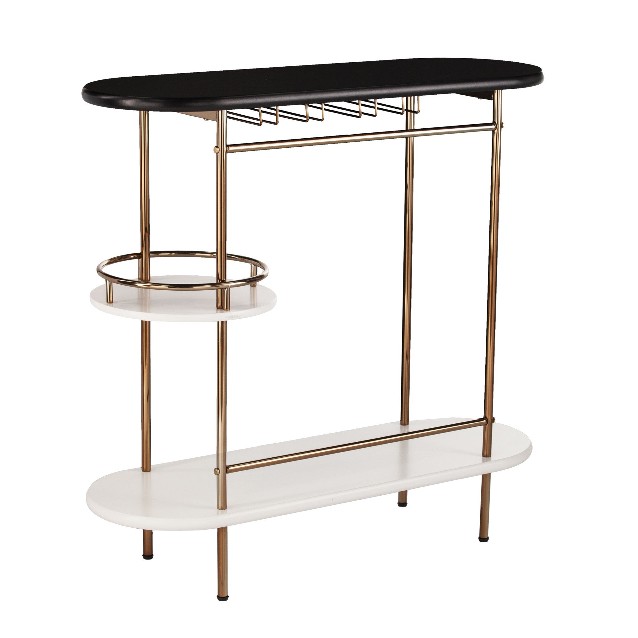 Gold Black and White Metal Oval Bar Cart With Wine Storage-Bar Carts and Servers-DECOROLALA