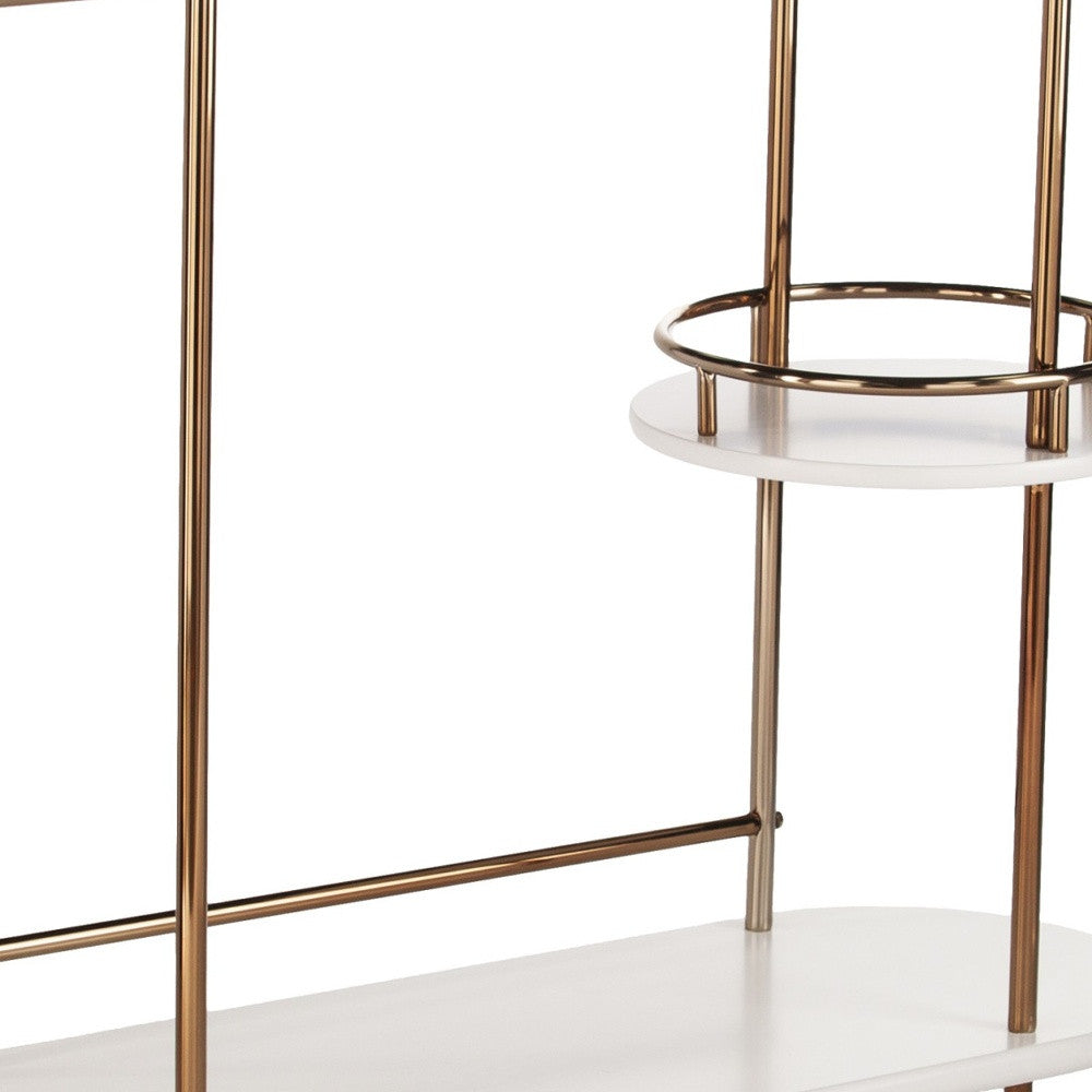 Gold Black and White Metal Oval Bar Cart With Wine Storage-Bar Carts and Servers-DECOROLALA