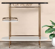 Gold Black and White Metal Oval Bar Cart With Wine Storage-Bar Carts and Servers-DECOROLALA