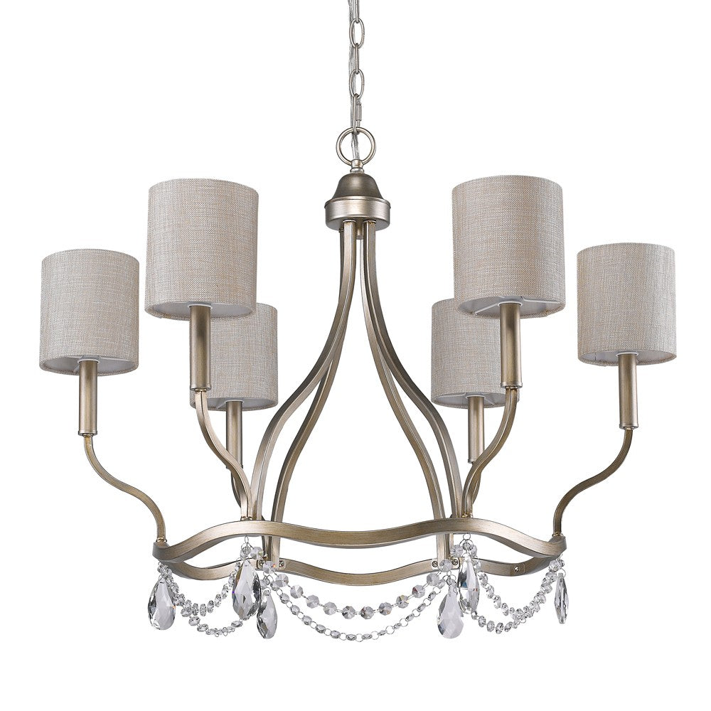 Gold Candle Style Six Light Metal Dimmable Chandelier With White Shades-Chandeliers-DECOROLALA
