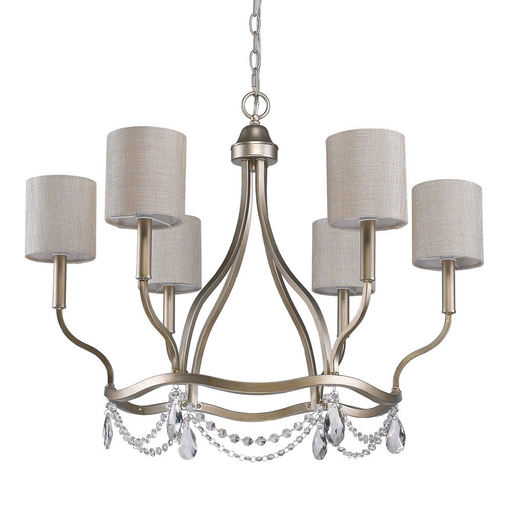 Gold Candle Style Six Light Metal Dimmable Chandelier With White Shades-Chandeliers-DECOROLALA